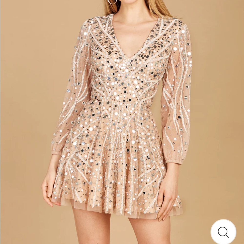 LARA Nude Sequin Long Sleeve Dress